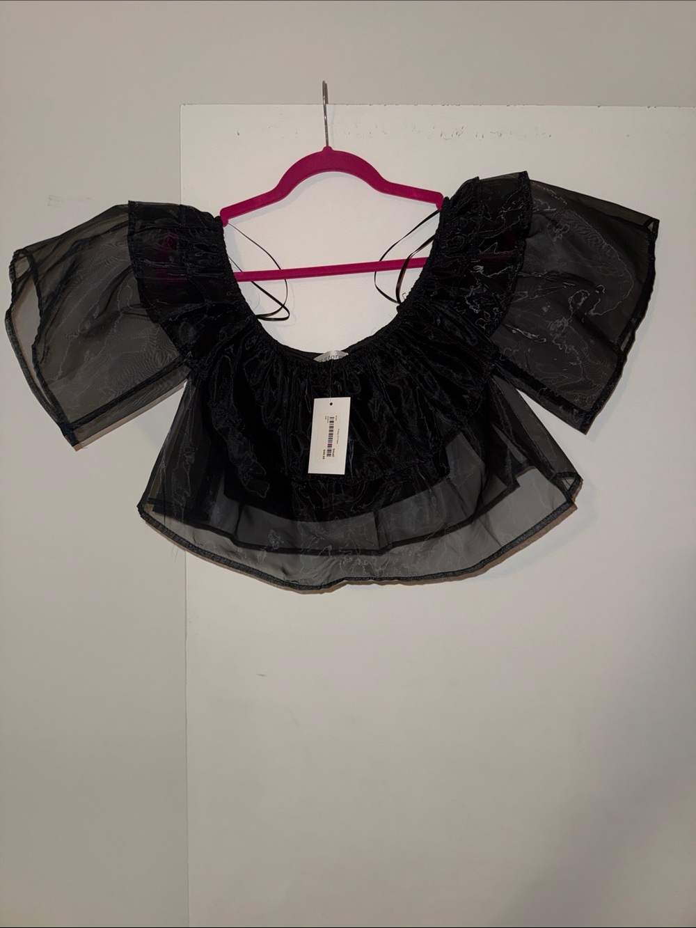 Off-Shoulder Black Sheer Ruffle Crop Top - Picture 4 of 4